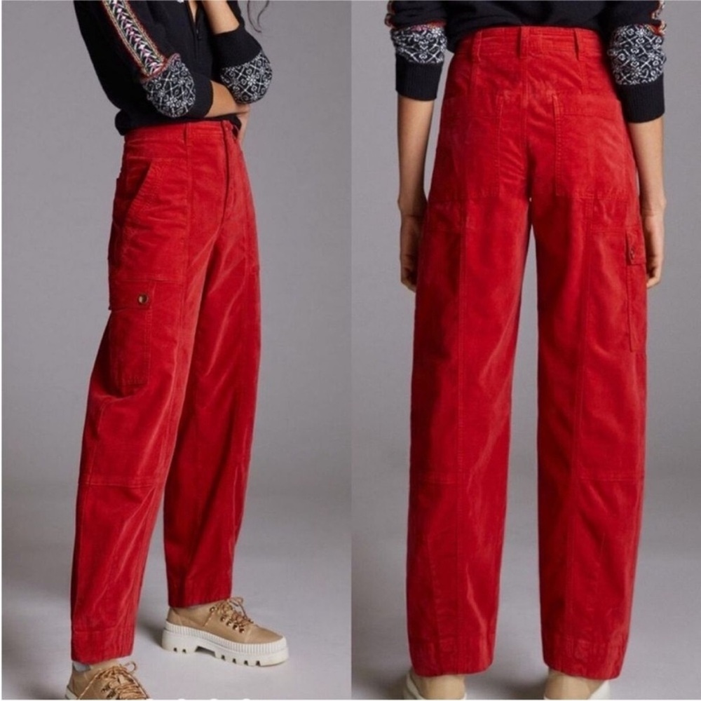 Anthropologie Tapered Corduroy Cargo Baggy Pants Red Size 4